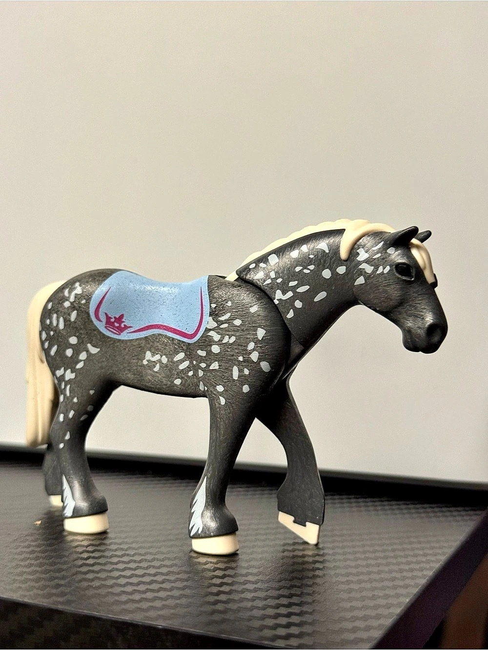 PLAYMOBIL Gray Spotted Horse Blue Crown Saddle Equestrian Figure